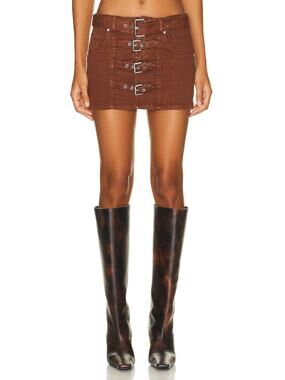 Blumarine Edgy Brown Buckle Mini Skirt Size 4